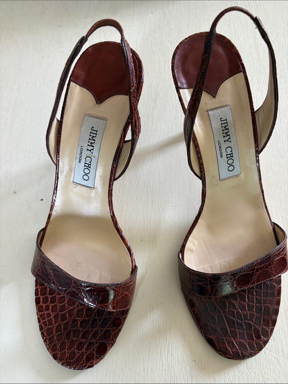 Jimmy Choo Brown Croc-Embossed Slingback Heels sz 40/9.5-10